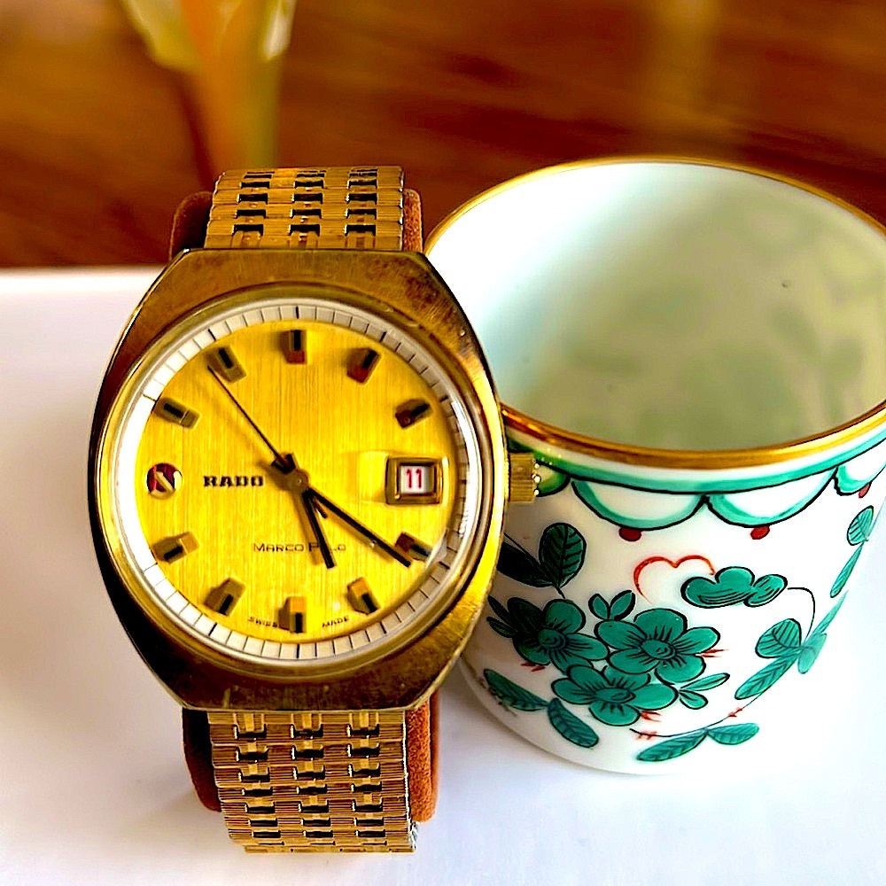 Preloved VTG Men Rado Marco PoloSwiss MadeAutomatic&Date GoldFace.Works well.
